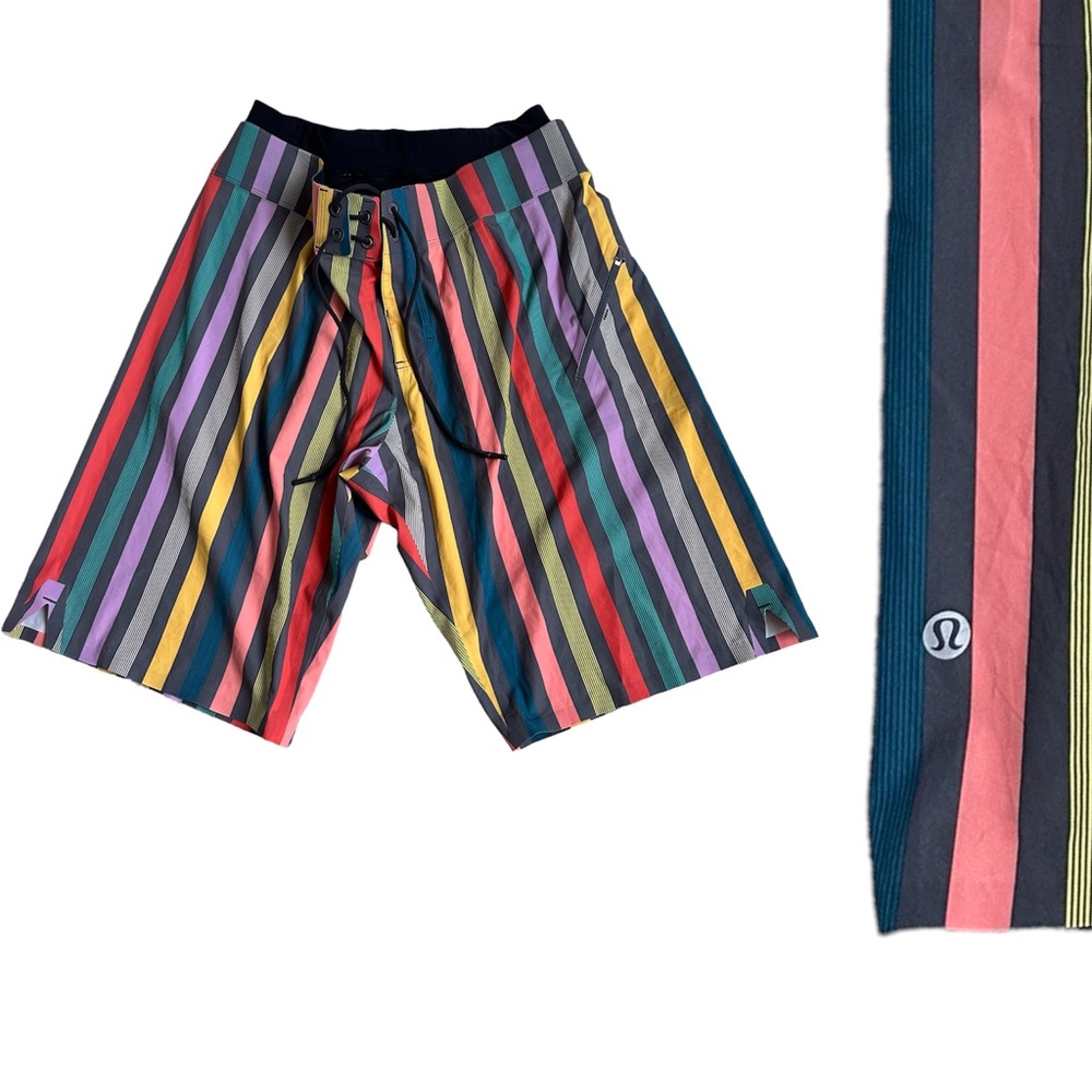 Lululemon Mens 32 El Current Multi Color a striped Board Shorts